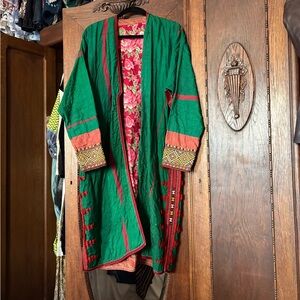 Afghan Green and Red Embroidered Open Coat